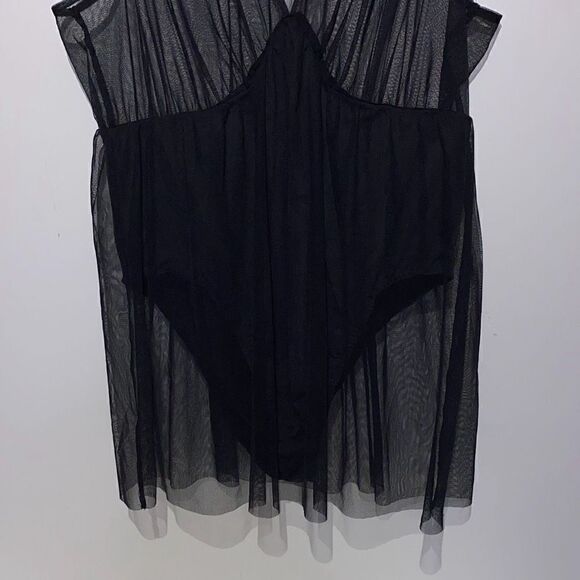 Adore Me Womens Deep V Neck Tulle Sheer Skirt Overlay Black Bodysuit Size 1X NWT - Picture 2 of 8